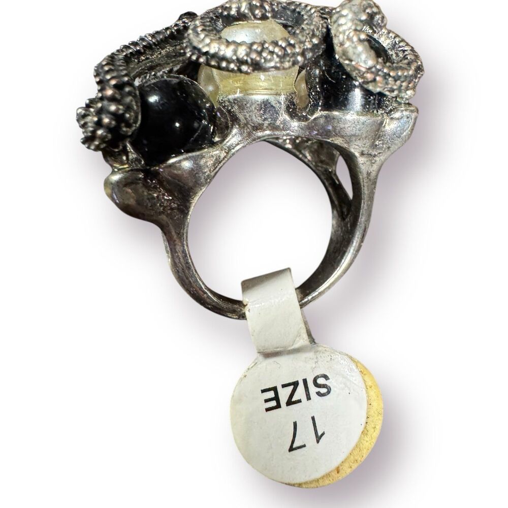 Silver Octopus Multi Color Pearl Ring Vintage Size 17 Retro Rhinestone Gothcore‎ - Picture 8 of 8